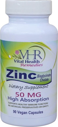 [BRSWY2YNOUMAIG3F] VHR ZINC Bisglycinate Chelate 50mg - Immune Support - High Absorption - No Preservatives. 90 Vegan Capsules
