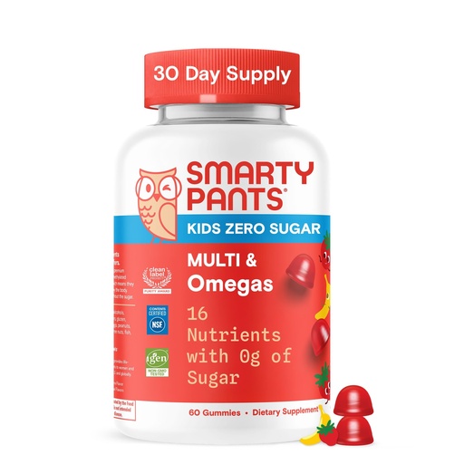 [BRSREEAQOR7AEHQU] SmartyPants Kids Zero Sugar Multivitamin Gummies: Omega-3, Vitamins D, C, A, Plant-Based, Gluten Free, Strawberry Banana Flavor, 60 Count (30 Day Supply)