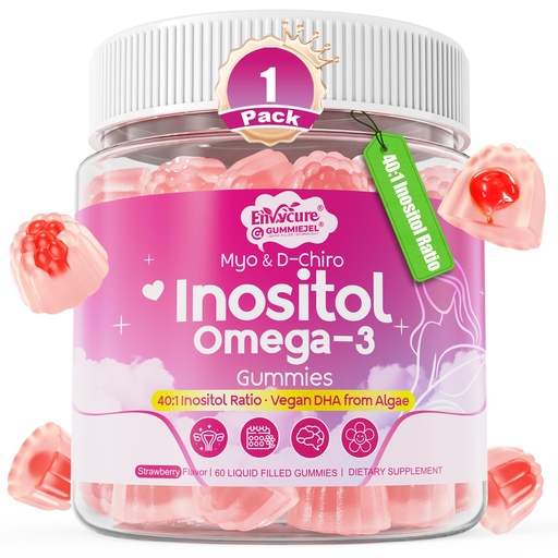 [BRSREGT3AB5G23D3] Myo-Inositol & D-Chiro Ideal 40:1, Inositol + Omega-3(3:1) Gummies, Hormone Balance for Women | Sugar Free Inositol Gummies w/Omega 3 DHA:EPA (3:1), Inositol Supplement for Cycle Health, Vegan, 60 Ct