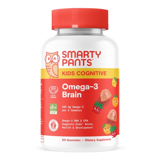 [BRSRGBQ6BBYQK2DJ] SmartyPants Kids Vitamins Cognitive Omega-3 Brain Gummies with DHA & EPA, Citrus Strawberry, 60 Count (30 Day Supply)