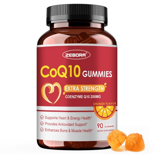 [BRSRAAIHOEGWMAD2] ZEBORA CoQ10 200mg Gummies, High Absorption Coenzyme Q10 Supplements with Omega-3, Heart & Energy Support, Powerful Antioxidant, Orange Flavor, 90 Gummies
