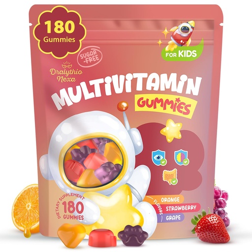[BRSREC36AQMBSCLA] Kids Multivitamin Gummies 180 Count - Eye, Brain & Gut Support - Sugar-Free Vitamins for Kids - with Lutein, Omega-3 DHA & Prebiotics - 3 Fruit Flavors - Ages 2+