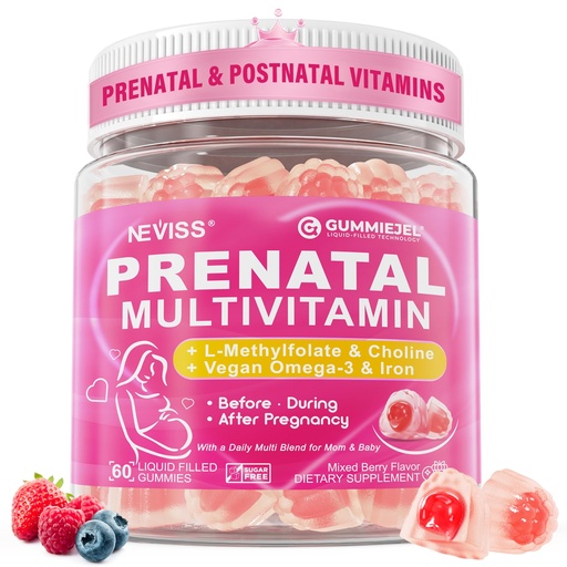 [BRSREGDRPMHWC3QY] Prenatal Vitamins for Women Multivitamin Gummies w/ Methylfolate 1mg, Choline Omega-3(DHA+EPA) Iron, Postnatal Vitamins for Women Breastfeeding | Before,During & After Pregnancy,Sugar Free,Vegan,60Cts