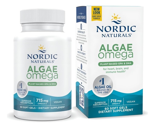 [BRSWI237BZ7WMFQ3] Nordic Naturals Algae Omega - 60 Soft Gels - 715 mg Omega-3 - Certified Vegan Algae Oil - Plant-Based EPA & DHA - Heart, Eye, Immune & Brain Health - Non-GMO - 30 Servings