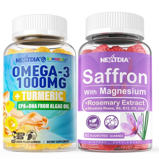 [BRSRAFD4OEJQKHQ2] Vegan Omega-3 1000mg + Turmeric, Saffron Supplements Gummies