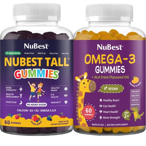 [BRSRGGI3C4PG2A3D] NuBest Bundle: Daily Gummies for Comprehensive Development, Brain Health, Eye Health Tall Gummies and Omega 3 Flaxseed Oil for Kids & Teens