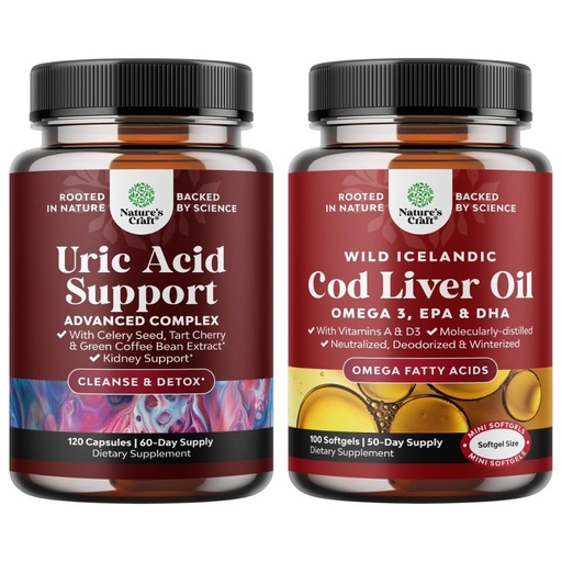[BRSREZD2A4MGCCL2] Bundle of Green Coffee Bean Extract for Uric Acid Cleanse - Turmeric Tart Cherry & Celery Seed and Icelandic Wild Caught Cod Liver Oil Softgels - Fish Omega 3 EPA DHA Vitamin D & A 1000mg Per Serving