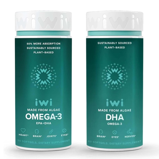 [BRSRAYL5OYPAIFL3] Iwi Omega-3 & DHA Omega-3 Bundle, 30 Servings, Vegan Plant-Based Algae Omega 3, Krill & Fish Oil Alternative, No Fishy Aftertaste