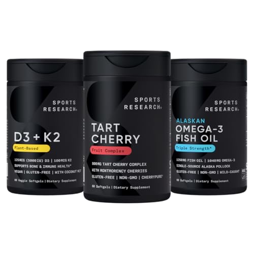 [BRSRGBIEBEAQ2DTJ] Sports Research® Multivitamin Pack w/CherryPure® Tart Cherry Fruit Complex 800mg, Vitamin D3 5000iu + K2 100mcg, and Alaskan Omega-3 Fish Oil 1250mg - Non-GMO · Sugar-Free · Gluten-Free