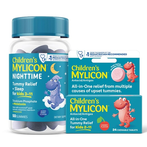 [BRSRGBAFOV5WYDLF] MYLICON Tummy Relief for Kids Bundle, Daytime Tummy Relief Tablets + Nighttime Gummies with Melatonin