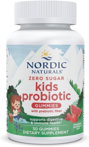 [BRSRAZY2A4CWG3A6] Nordic Naturals Zero Sugar Kids Probiotic Gummies - Strawberry Watermelon Flavor - 30 Gummies - Asistencia Digestive Wellness & Immune Health - Non-GMO - Third Party Tested - Vegan - 30 Servings