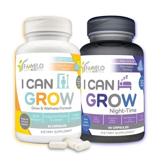 [BRSREFI6B4IGKHLD] I Can Grow Day & Night Bundle for Kids 10+ & Teens | Growth Support with L-Arginine, Colostrum, Magnesium | Nourish Daily + Nighttime Sleep Aid for Maximum Height & Development | 2-Pack
