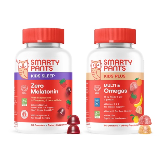 [BRSRECT4CUDQIGT7] SmartyPants Kids Daily & Nighttime Wellness Bundle: Multivitamin + Sleep Gummies with L-Theanine, Lemon Balm & Magnesium – Drug-Free, Non-Habit Forming, 60 Count (Pack of 2)