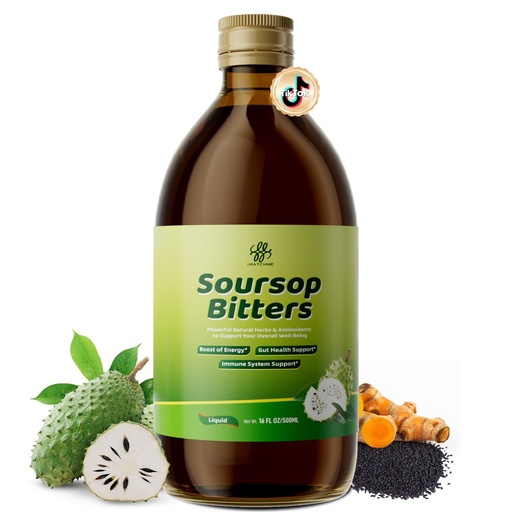 [BRSRAAIOA56AY3TZ] Soursop Bitters Liquid for Digestive Health,Gut Detox&Cleanse,Antioxidant,Immune Support,Skin Health-Pure 15 Herb Guanabana Tea with Black Seed,Moringa & Turmeric,98% High Absorption,Non-GMO 16 fl oz
