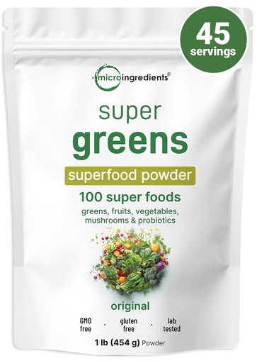 [BRSRAGL6CQPQKCDU] Micro Ingredients Super Greens Powder, 1lb | 100 Superfood Blend with Daily Greens, Fruits, Vegetables, Mushrooms & Probiotics | Source of Vegan Protein & Enzymes | Non-GMO, Gluten-Free, No Additives