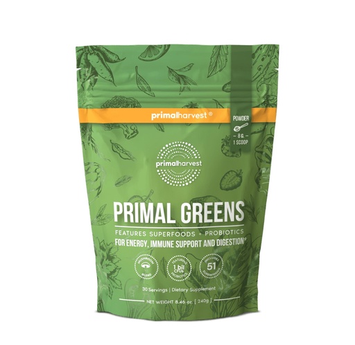 [BRSWYZQTCUFRGCA3] Primal Harvest Super Greens Powder, 30 Servings w/+50 Greens Superfood Chlorella, Probiotics, Green Tea, Wheatgrass, Kale, Turmeric for Energy,Primal Greens