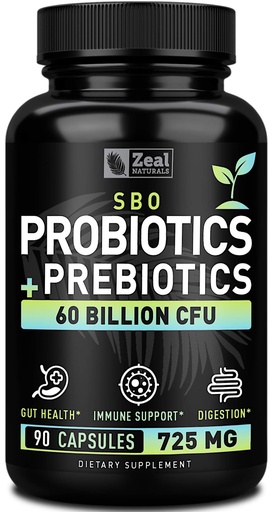 [BRSWGBTQPIDWYD3K] Probiotics and Prebiotics + SBO Probiotics (60 Billion CFU | 90 Capsules) Acidophilus Probiotic w. Saccharomyces Boulardii, Bifidobacterium + Spore Probiotic & Organic Sprouted Prebiotic Fiber Blend