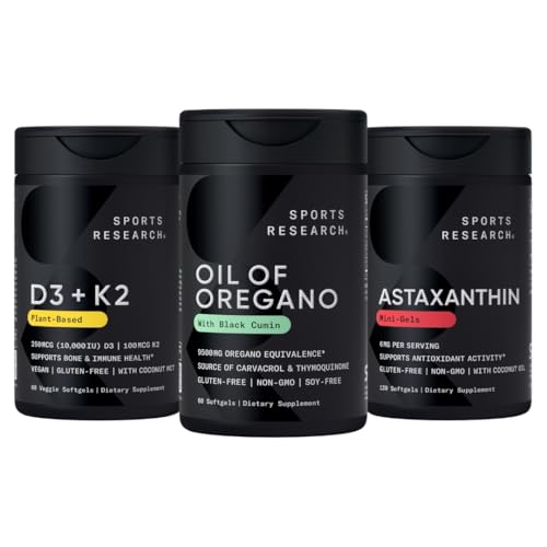 [BRSRGGTQOEPAYAL2] Sports Research® Antioxidant Support Pack - Oil of Oregano 9500mg + Vitamin D3 K2 5000iu + Triple Strength Astaxanthin