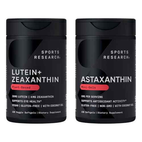 [BRSRGBIEBZ7QME3L] Sports Research® Eye Support - 20mg Lutein + 4mg Zeaxanthin Made with Lute-Gen® and 6mg Astaxanthin Supplement from Icelandic Astalif (120 Softgels Each)