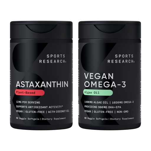 [BRSRGAYDCIIBOET7] Sports Research® Vegan Antioxidant Support Pack - Omega-3 Algae Oil and Plant Based Astaxanthin Softgels for Antioxidant Activity, Skin & Eye Health (60 Veggie Softgels Each)