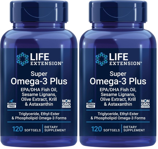 [BRSROBD3OZ4GK2T2] Life Extension Super Omega-3 Plus EPA/DHA Fish Oil, Sesame Lignans, Olive Extract, Krill & Astaxanthin - Heart, Brain & Joint Health Support - Gluten-Free, Non-GMO - 120 Softgels,(Pack of 2)