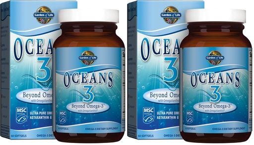 [BRSRGGQKDMGRGGTK] Garden of Life Oceans 3 Beyond Omega-3 with OmegaXanthin, EPA, DHA Supplements, Fish Oil with 1200 mg Omega 3, Astaxanthin & Brown Seaweed Extract - 60 Softgels, (Pack of 2)