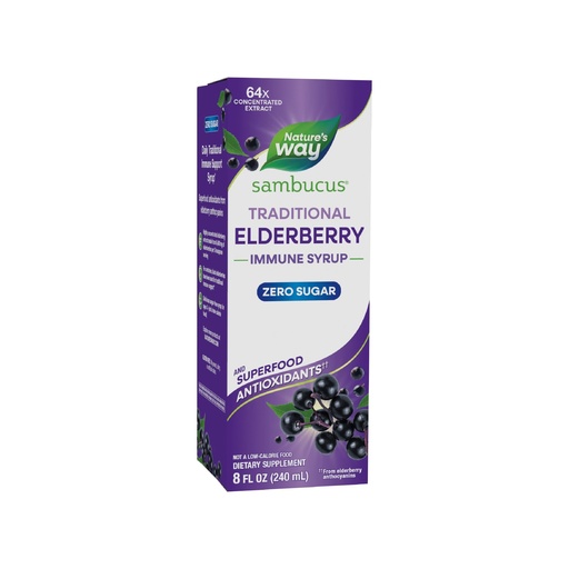 [BRSWIYQ2PN5AODLI] Nature’s Way Sambucus Zero Sugar Traditional Immune Syrup, Highly Concentrated Black Elderberry Extract, Traditional Immune Support*, Sugar-Free, Berry Flavored, 8 Fl Oz (Packaging May Vary)