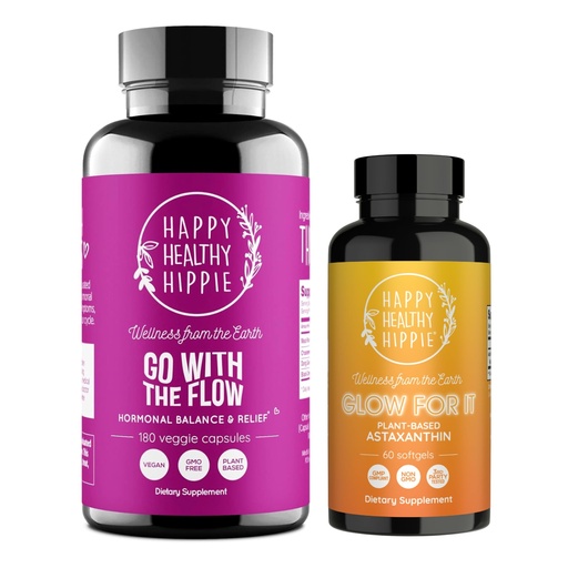 [BRSRGBIEBV5GYE3F] Happy Healthy Hippie Glow for It Astaxanthin Supplement & Go with The Flow Hormone Balance for Women 180ct