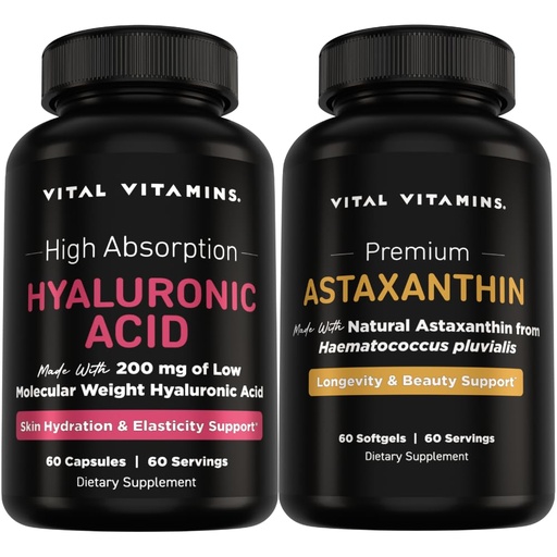[BRSRGHQBPNYBS3IY] Vital Vitamins Pure Hyaluronic Acid 60 ct + Astaxanthin 60 ct