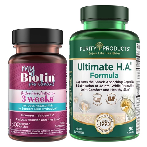 [BRSW2BITOVYQK2A2] Purity Products Bundle - MyBiotin ProClinical + Ultimate H.A MyBiotin ProClinical (Biotin, MB40X Matrix, Astaxanthin) - Ultimate H.A. (BioCell Collagen, Quercetin, Hyaluronic Acid +More)