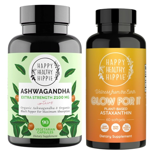 [BRSRGBIECEJWYF37] Happy Healthy Hippie Glow for It Astaxanthin Supplement & Organic Ashwagandha Capsules