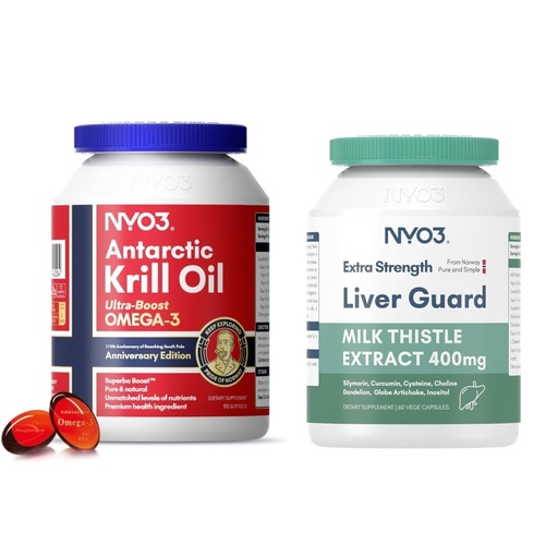[BRSREGI5AEPQMHLK] Krill Oil Omega 3 Supplement 1000mg and Milk Thistle Liver Detox Supplement 400mg, 2 Pack