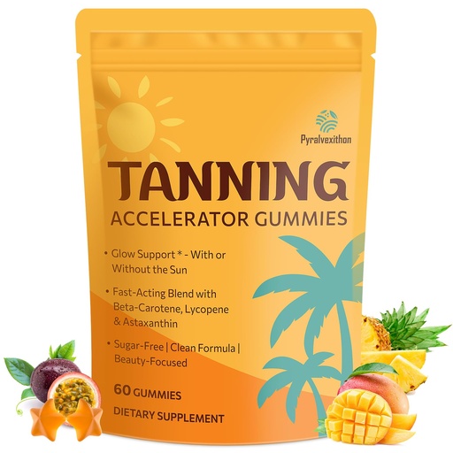 [BRSREFIKDEMRQD3V] Tanning Gummies with Astaxanthin for Women and Men | Sunless Tanning Supplement with Beta Carotene, Lycopene, Collagen & Vitamins | Skin Radiance & Hydration | Vegan & Sugar Free - 60 Count