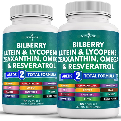 [BRSRAYYQC4ORM3TB] NEW AGE Eye Health Vitamins with Bilberry 300mg Lutein & Zeaxanthin 40mg Lycopene 40mg Resveratrol 100mg Grape Seed Extract 200mg Astaxanthin - Eye Vitamin -120 Count