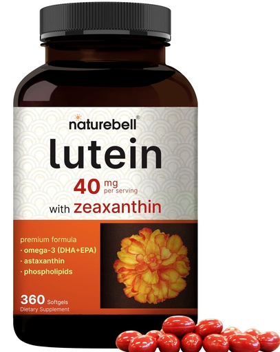 [BRSROYA2OYCBO33H] Lutein 40mg + Zeaxanthin 1,600mcg, 360 Softgels | 4-in-1 Formula with Astaxanthin, Omega-3 & Phospholipids | Marigold Flower Extract | Supports Eye, Brain & Vision Health | Non-GMO, Gluten Free