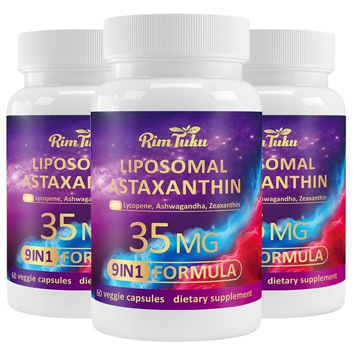 [BRSREGT3C5YGECDZ] Liposomal Astaxanthin Supplement Complex 9-in-1 with Ashwagandha, Lycopene, Zeaxanthin, Antioxidant Supplement Support Eye, Skin & Joint Health, 180 Capsules