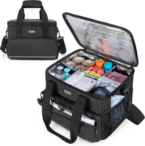 [BRSRMBLRPINBQEI2] Trunab Insulated Medical Bag with Adjustable Dividers, Medicine Supplies Water-Resistant Bag for Home, Travel, Camping, Empty Bag - Patented Design,Black