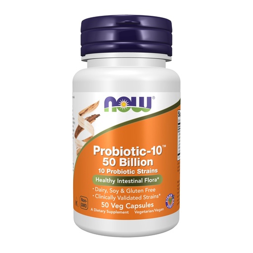 [BRSWIYLYCEBQYGTG] NOW Foods Supplements, Probiotic-10™, 50 Billion, with 10 Probiotic Strains, Strain Verified, 50 Veg Capsules