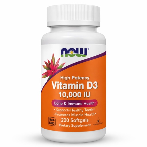 [BRSRGFARAEIR4H3G] NOW Foods Supplements, Vitamin D-3 10,000 IU, Highest Potency, Structural Support*, 200 Softgels