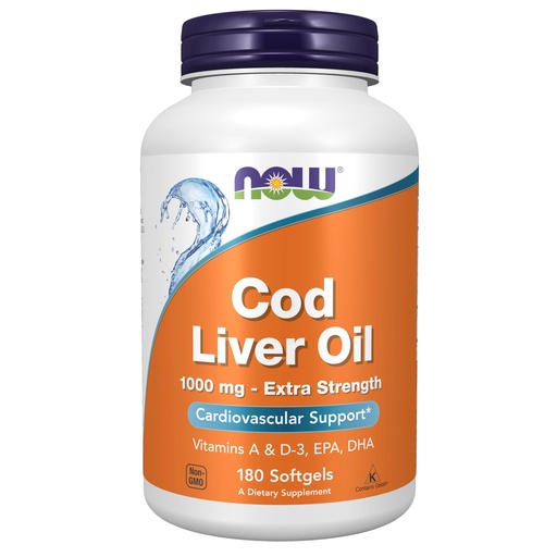 [BRSWIFIADEPRED3C] NOW Foods Supplements, Cod Liver Oil, Extra Strength 1,000 mg with Vitamins A & D-3, EPA, DHA, 180 Softgels