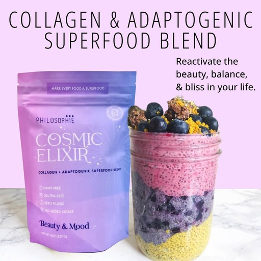 [BRSROBIDOINGYDLV] Philosophie Cosmic Elixir Collagen Superfood Blend with Adaptogens – Organic & Unsweetened Powder for Gut Health, Hormone Balance, Joint Support & Skin Vitality – 32 Servings