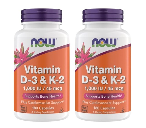 [BRSREBL7DICBUYI3] Now Supplements Vitamin D3 K2, 1,000 IU/45 mcg, Cardiovascular Support, Supports Bone Health, 180 Vegetarian Capsules - Vegan, Gluten Free, Kosher Vitamin D3 and K2 Supplements (2)