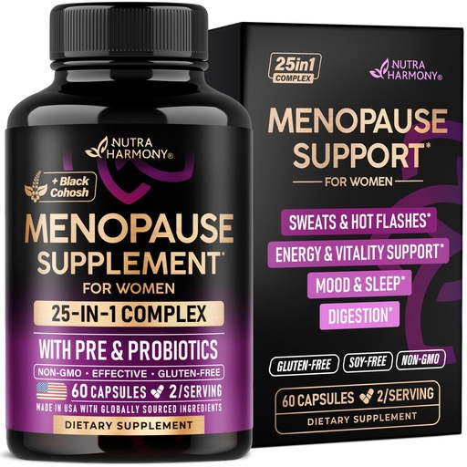 [BRSRACARDIMAEDT3] Menopause Supplements for Women - Dong Quai, Black Cohosh, Pre & Probiotics - Sweats & Hot Flashes Relief - Digestion, Sleep & Mood Support - 25-in-1 Perimenopause Complex - Made in USA - 60 Capsules