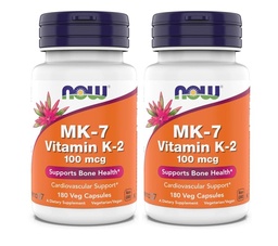 Now Supplements, MK-7 Vitamin K-2 100 mcg, Cardiovascular Support*, Supports Bone Health*, 180 Veg Capsules (Pack of 2)