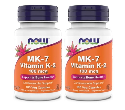 [BRSREAABBUFQEDTB] Now Supplements, MK-7 Vitamin K-2 100 mcg, Cardiovascular Support*, Supports Bone Health*, 180 Veg Capsules (Pack of 2)