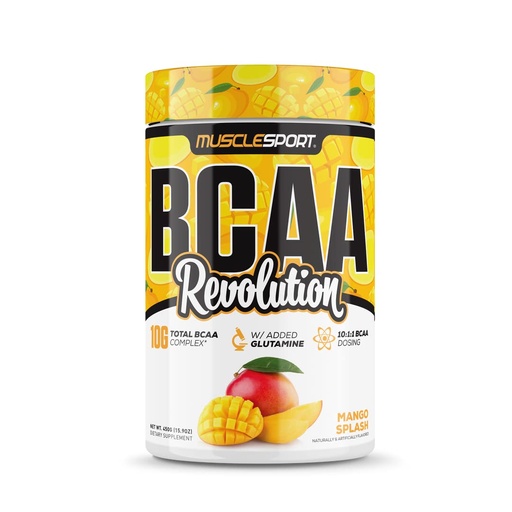 [BRSW2AQEBF6WMC3L] Musclesport BCAA Revolution Amino Acid Powder Supplement for Men & Women - Intra Workout Training Complex - Recovery Supplement (Mango Splash, 30 Servings)