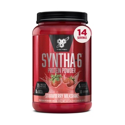 BSN SYNTHA-6 Premium Protein Powder with 6g of Fiber, Whey Isolate, Micellar Casein, Milk Protein Isolate, 6g of Fat, Strawberry Milkshake, 14 Servings, 1.45 Pound (Packaging May Vary)