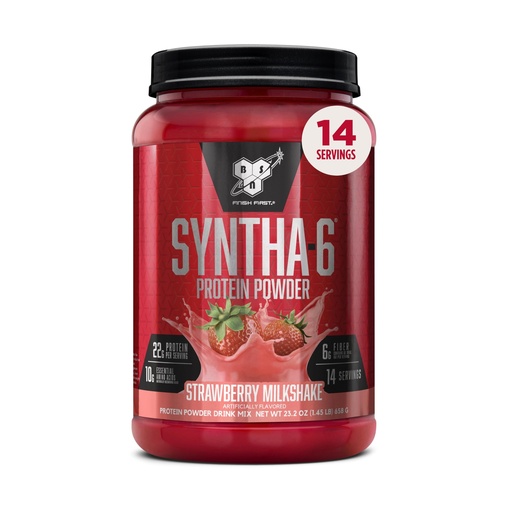 [BRSREFT5O4GQ2FYV] BSN SYNTHA-6 Premium Protein Powder with 6g of Fiber, Whey Isolate, Micellar Casein, Milk Protein Isolate, 6g of Fat, Strawberry Milkshake, 14 Servings, 1.45 Pound (Packaging May Vary)