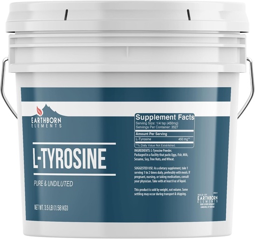 [BRSRMAI3OUCBAGT2] Elementos terrestres L-Tyrosine 1 Cubo de Gallon, Puro ' Undiluted, Dietary Supplement Powder