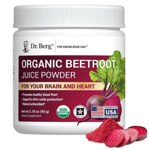 [BRSRE2YFBUHRQDLG] Dr. Berg Raw Organic Beet Powder from Real Earth-Grown Beets – USDA Certified Organic Beet Root Powder to Support Nitric Oxide Levels, Energy, Blood Flow, & Heart Health* – 30 Servings